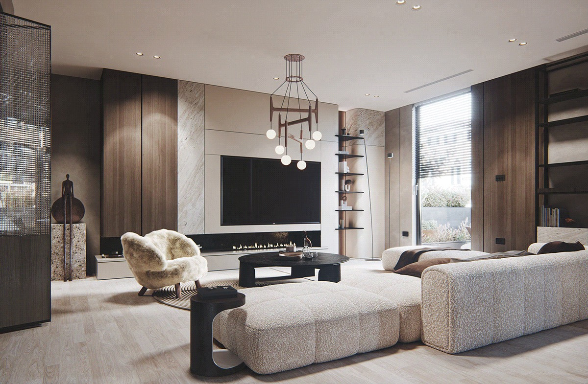 Phòng khách với ghế sofa cỡ lớn