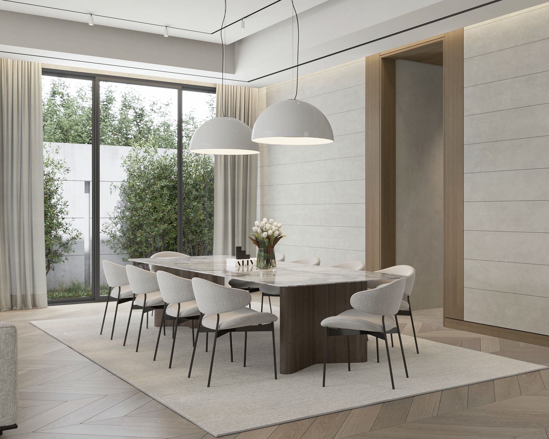 Bố trí bàn ăn lớn làm nơi chiêu đãi khách và ăn uống cho gia chủ