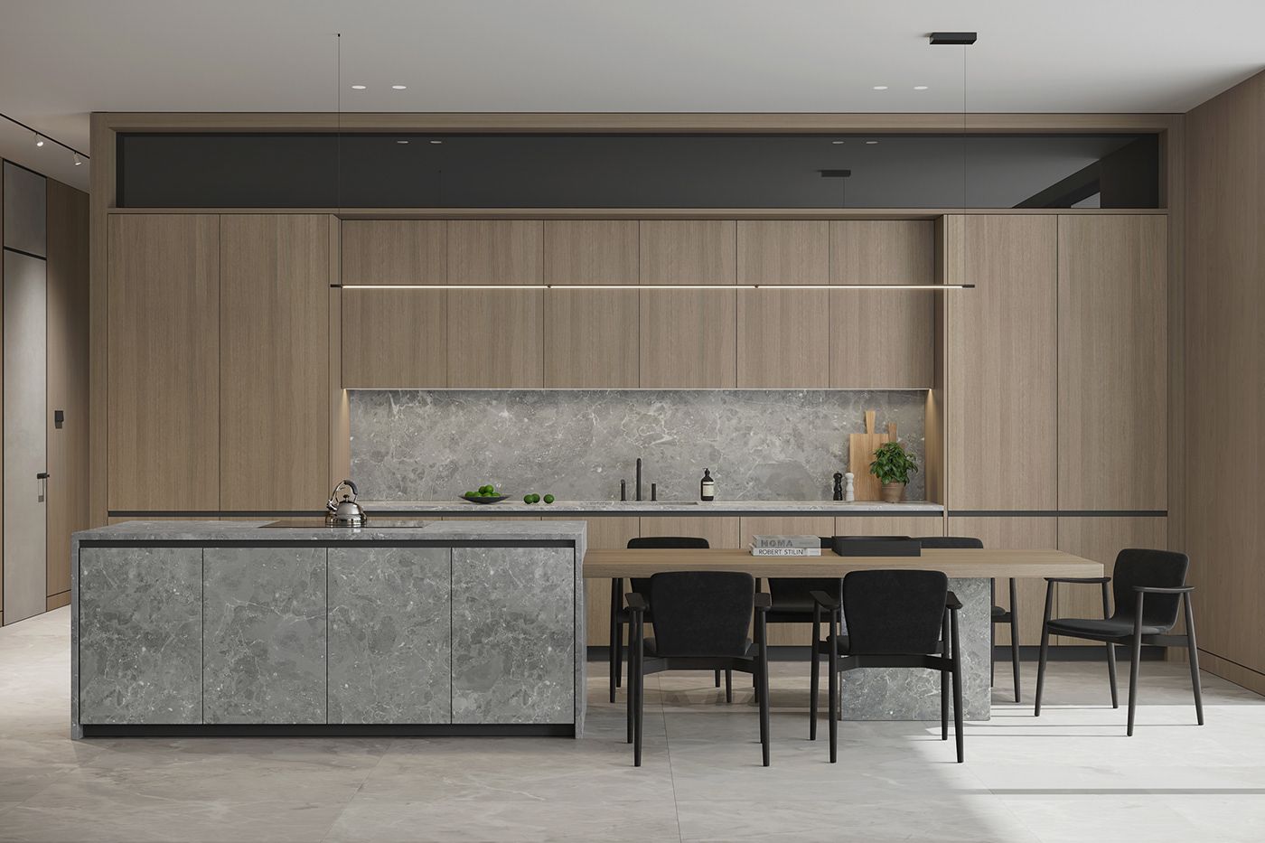 thiet ke noi that nha lien ke dep Hệ tủ bếp với thiết kế đơn gian với quầy bar nối liền bàn ăn nhỏ