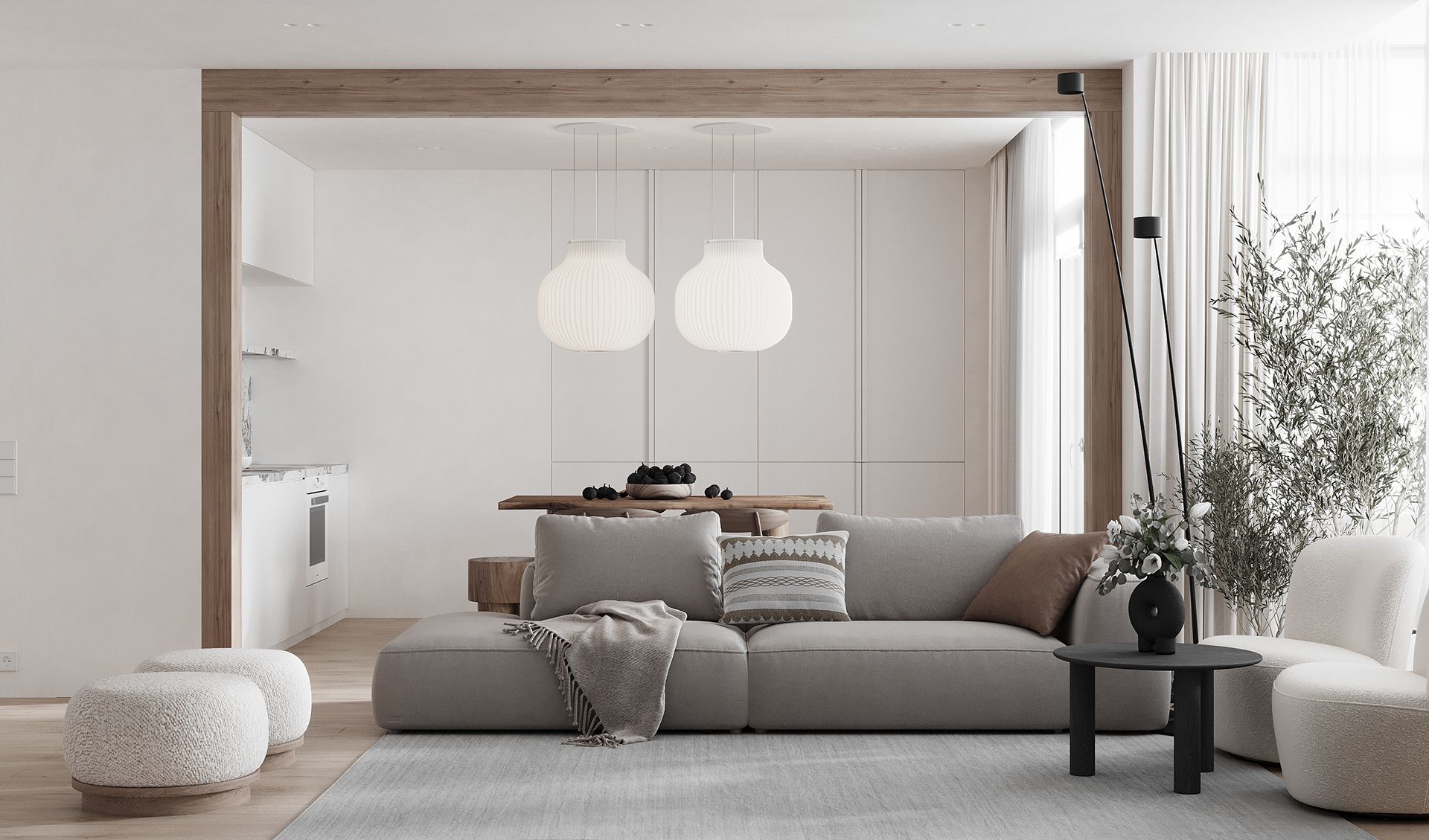 Nội thất nhà ở liền kề này sẽ sử dụng gam màu trắng làm gam màu trang trí chính