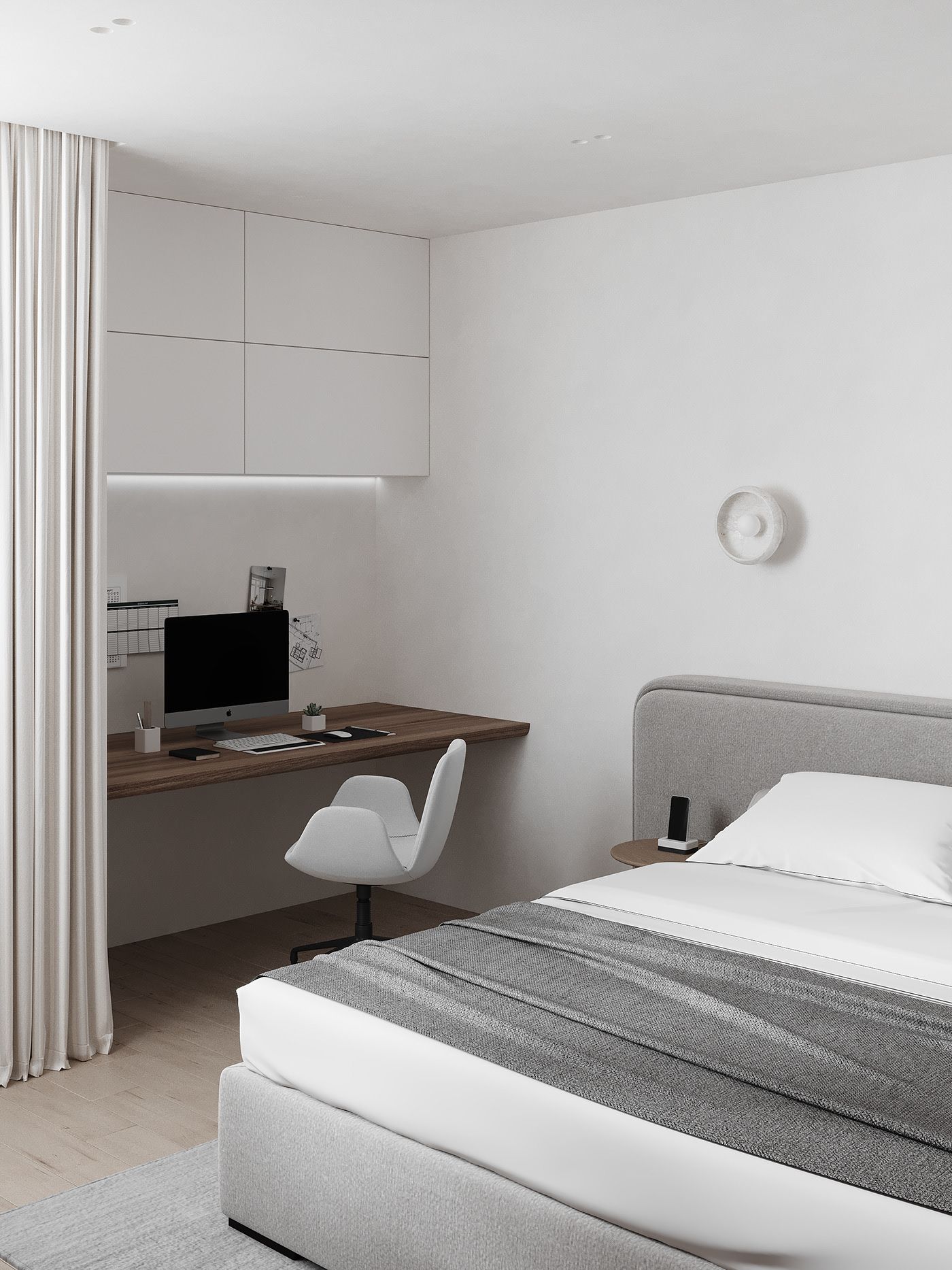 Không gian làm việc với bàn và tủ sách