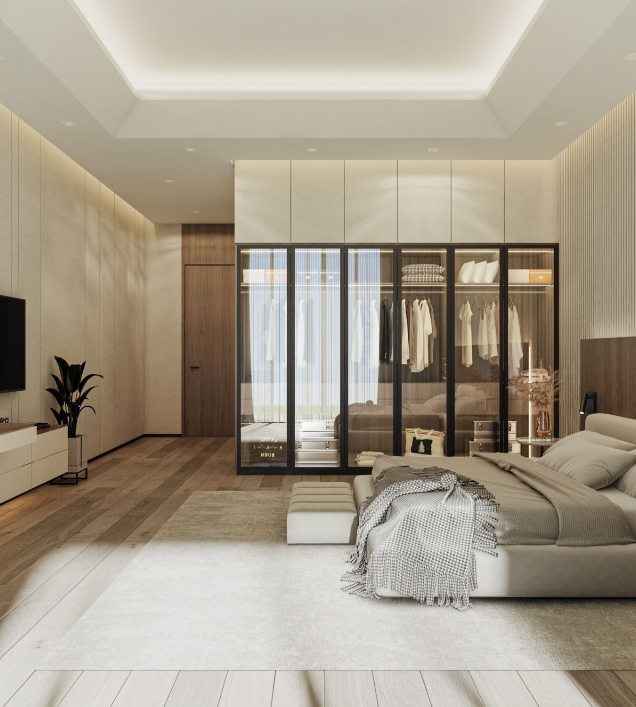 Hệ tủ quần áo cánh kính gắn led sang trọng 