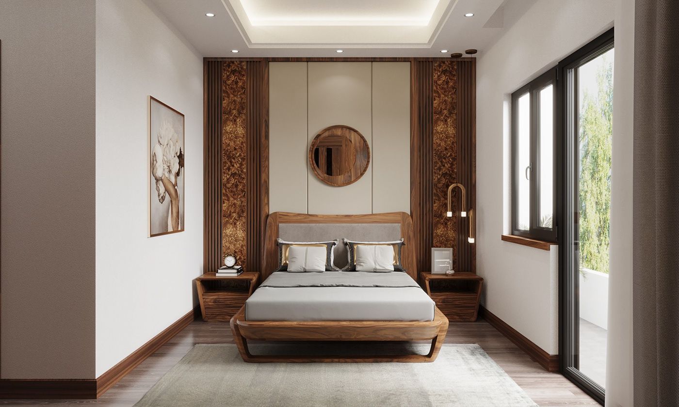 Mẫu 23: Tạo điểm nhấn vách đầu giường trang trí bắt mắt