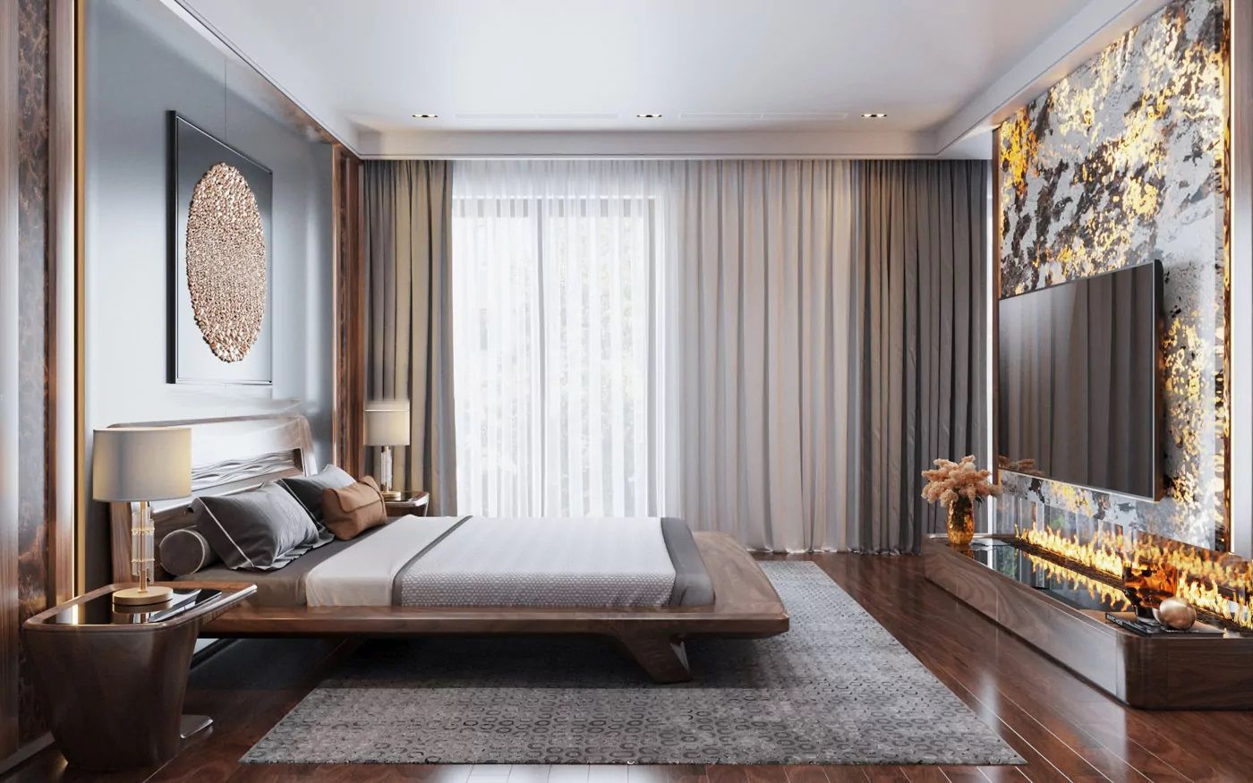 Mẫu 10: Thiết kế giường ngủ dạng bệt chân vát cho phòng ngủ thêm ấn tượng