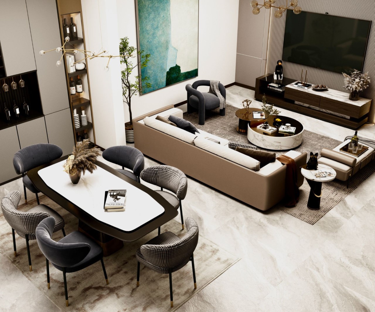 thiet ke phong khach nho 10m2 Tổng quan phòng khách 10m2 nhìn từ trên cao xuống