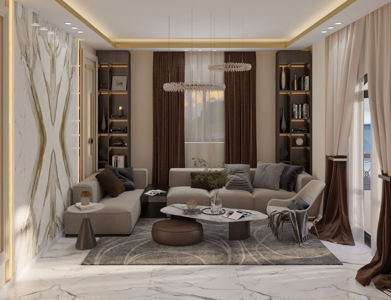 Thiết kế nội thất phòng khách hiện đại với nội thất khang trang