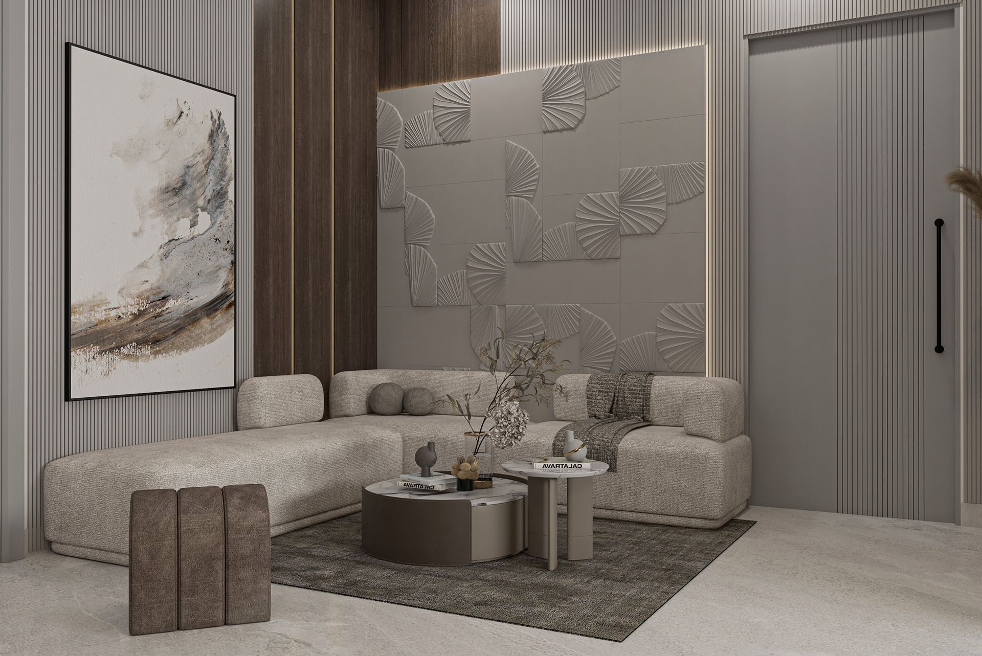 Gam màu xám lạnh làm chủ đạo cho cả phòng khách