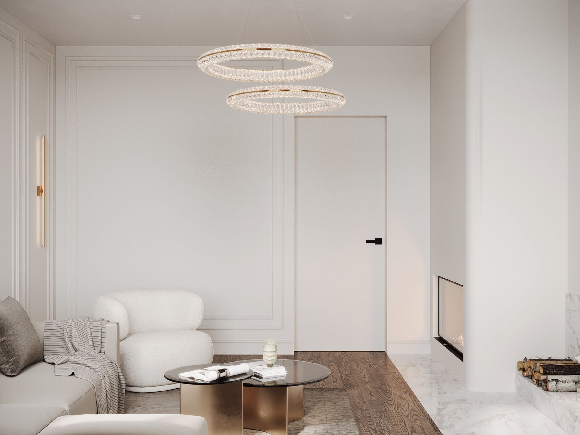 Sử dụng đèn trần thả để tăng sự ấn tượng cho phòng khách