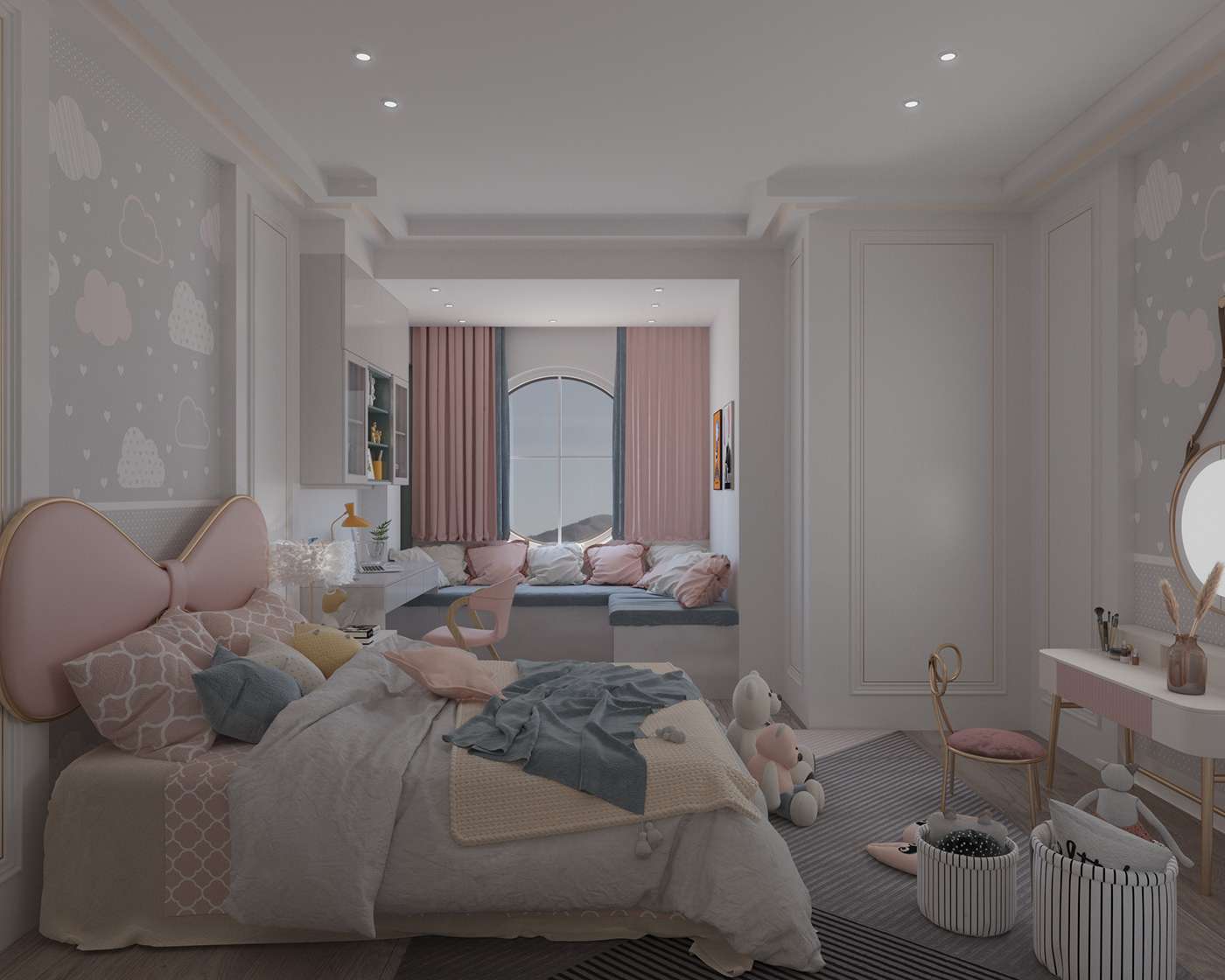 Mẫu 11: Thiết kế phòng ngủ với giường ngủ được tạo hình cái nơ rất lạ mắt Mẫu 11: Thiết kế phòng ngủ với giường ngủ được tạo hình cái nơ rất lạ mắt