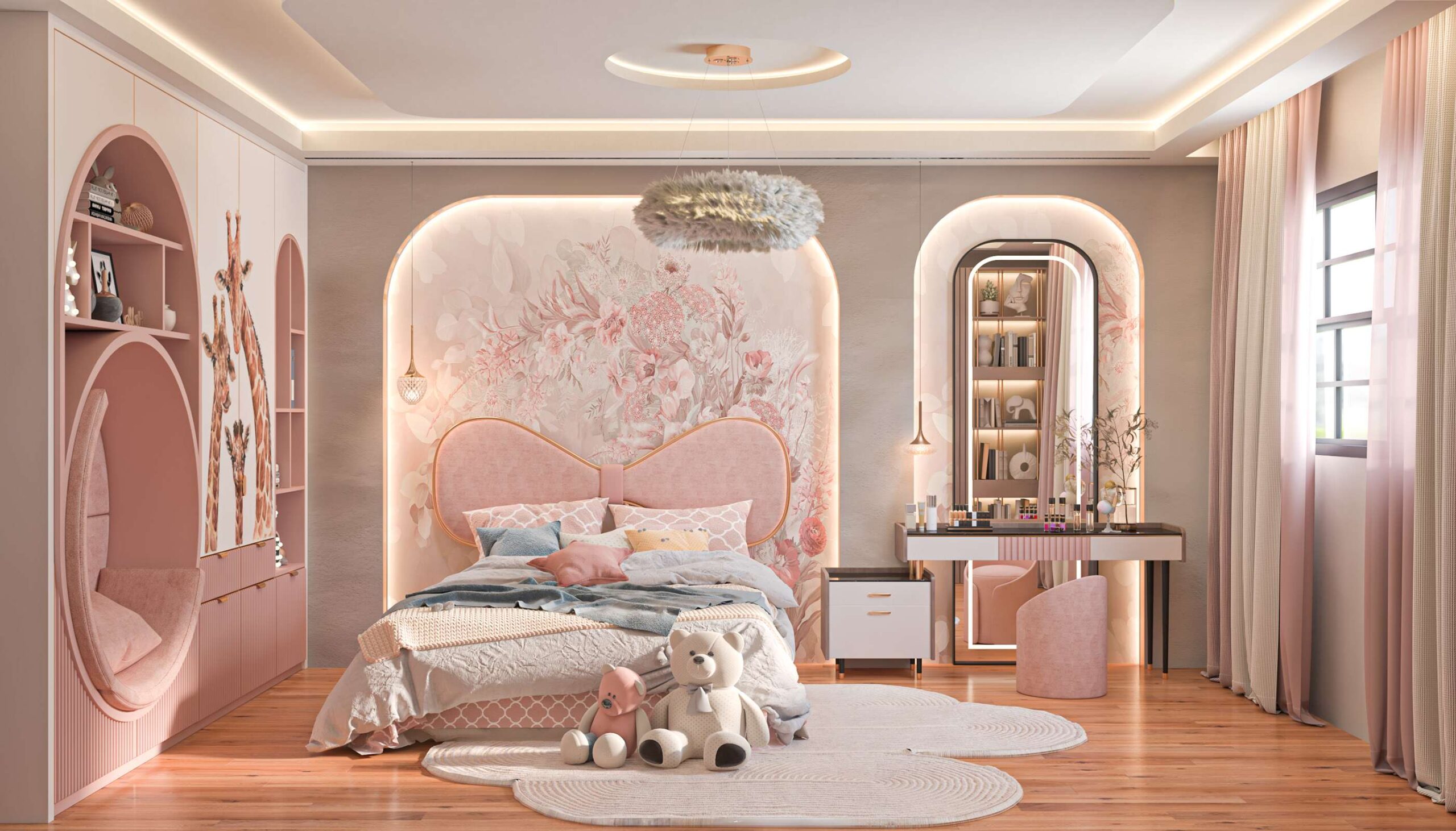 Mẫu 12: Nội thất cao cấp, sang trọng theo phong cách hiện đại cho phòng ngủ bé gái 15 tuổi Mẫu 12: Nội thất cao cấp, sang trọng theo phong cách hiện đại cho phòng ngủ bé gái 15 tuổi