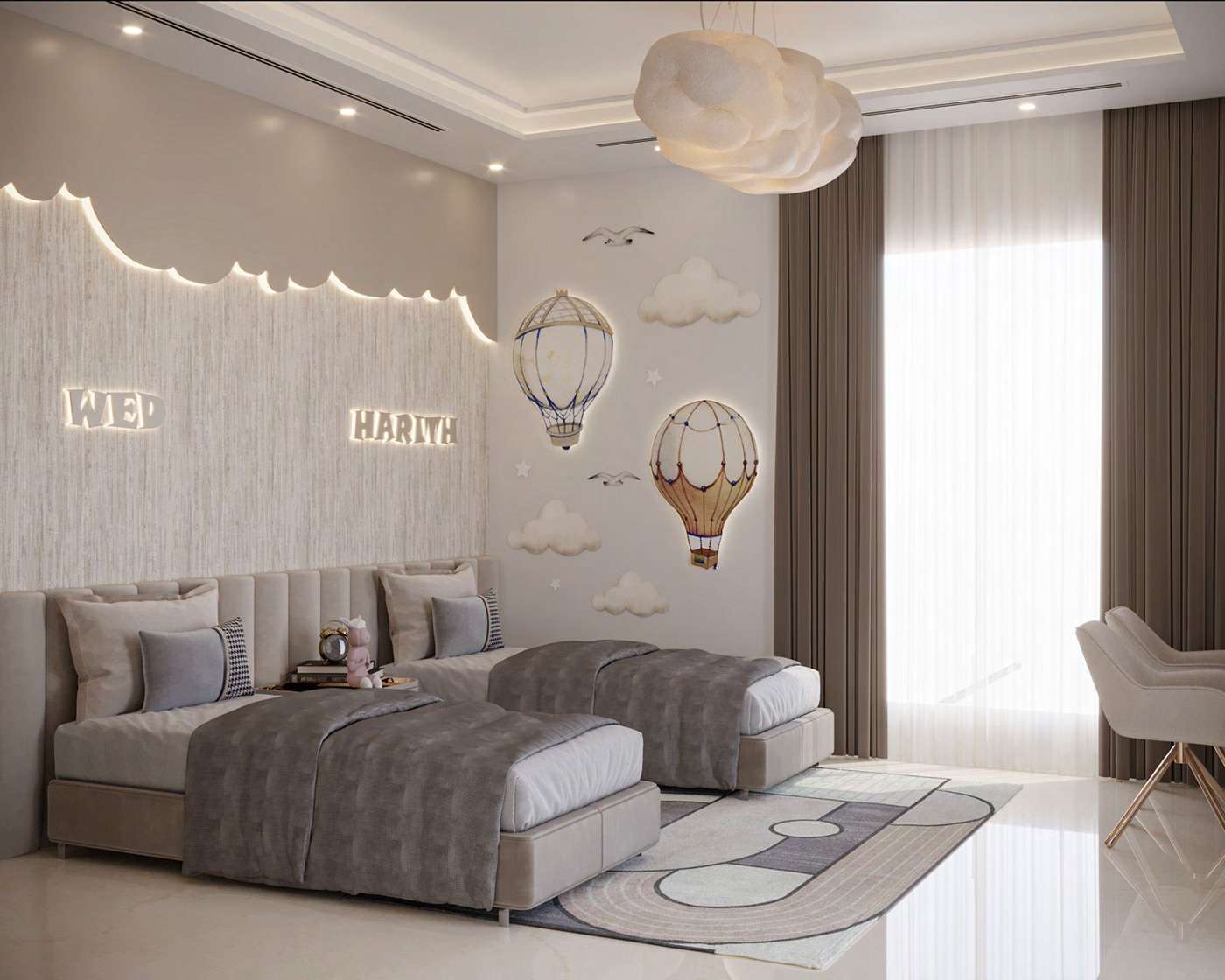 Mẫu 14: Sử dụng giường đôi cho phòng ngủ 2 bé  Mẫu 14: Sử dụng giường đôi cho phòng ngủ 2 bé