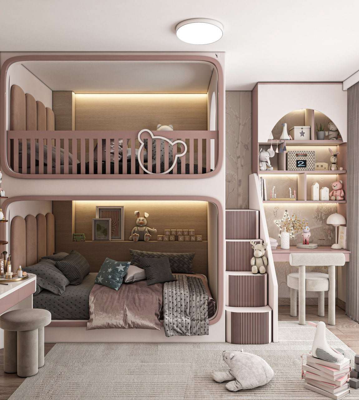 Mẫu 17: Sử dụng giường tầng cho phòng ngủ bé gái 15 tuổi Mẫu 17: Sử dụng giường tầng cho phòng ngủ bé gái 15 tuổi