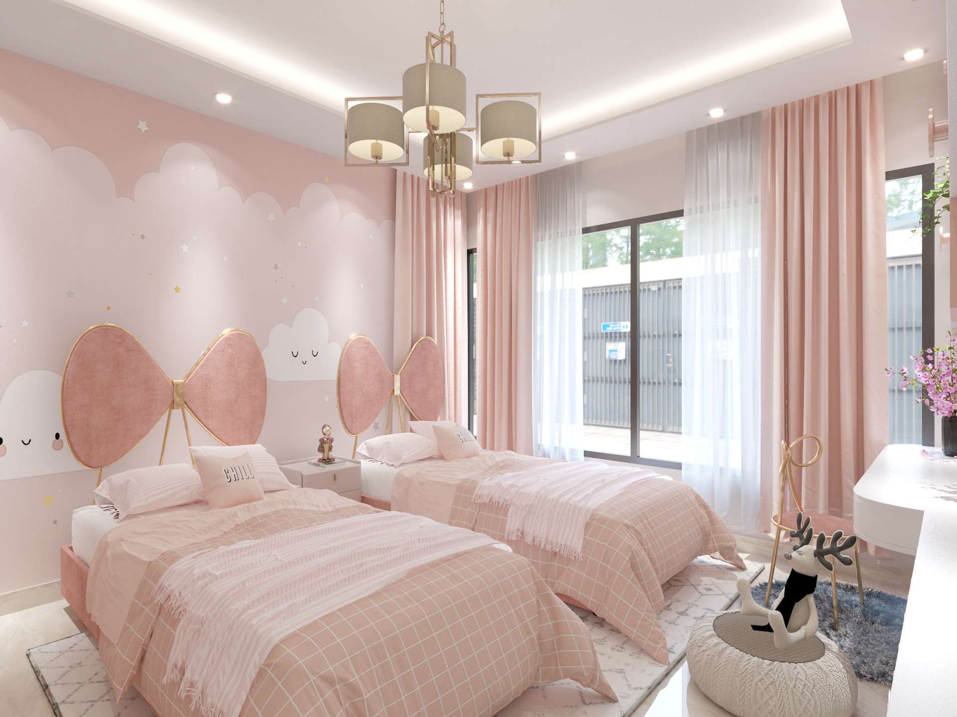 Mẫu 19: Thiết kế phòng ngủ 2 giường hình cái nơ ấn tượng cho 2 bé Mẫu 19: Thiết kế phòng ngủ 2 giường hình cái nơ ấn tượng cho 2 bé