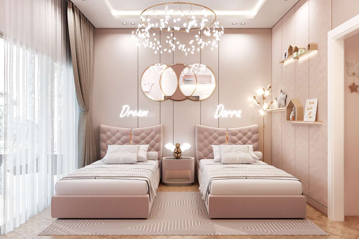 Mẫu 23: Sử dụng đèn trang trí và gương gắn tường lạ mắt cho phòng ngủ bé Mẫu 23: Sử dụng đèn trang trí và gương gắn tường lạ mắt cho phòng ngủ bé