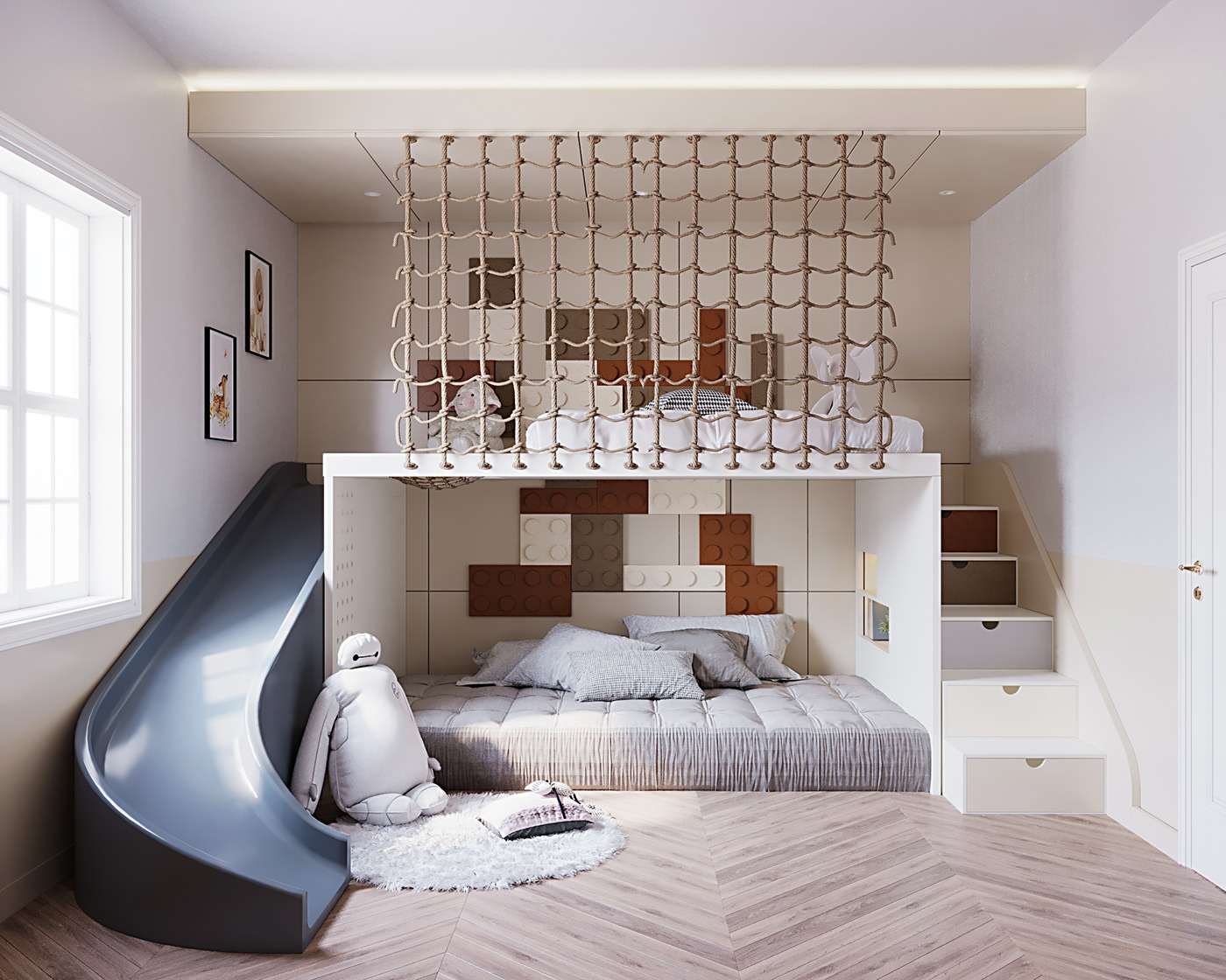 Mẫu 25: Thiết kế phòng ngủ giường tầng có cầu trượt cho bé gái 15 tuổi năng động  Mẫu 25: Thiết kế phòng ngủ giường tầng có cầu trượt cho bé gái 15 tuổi năng động