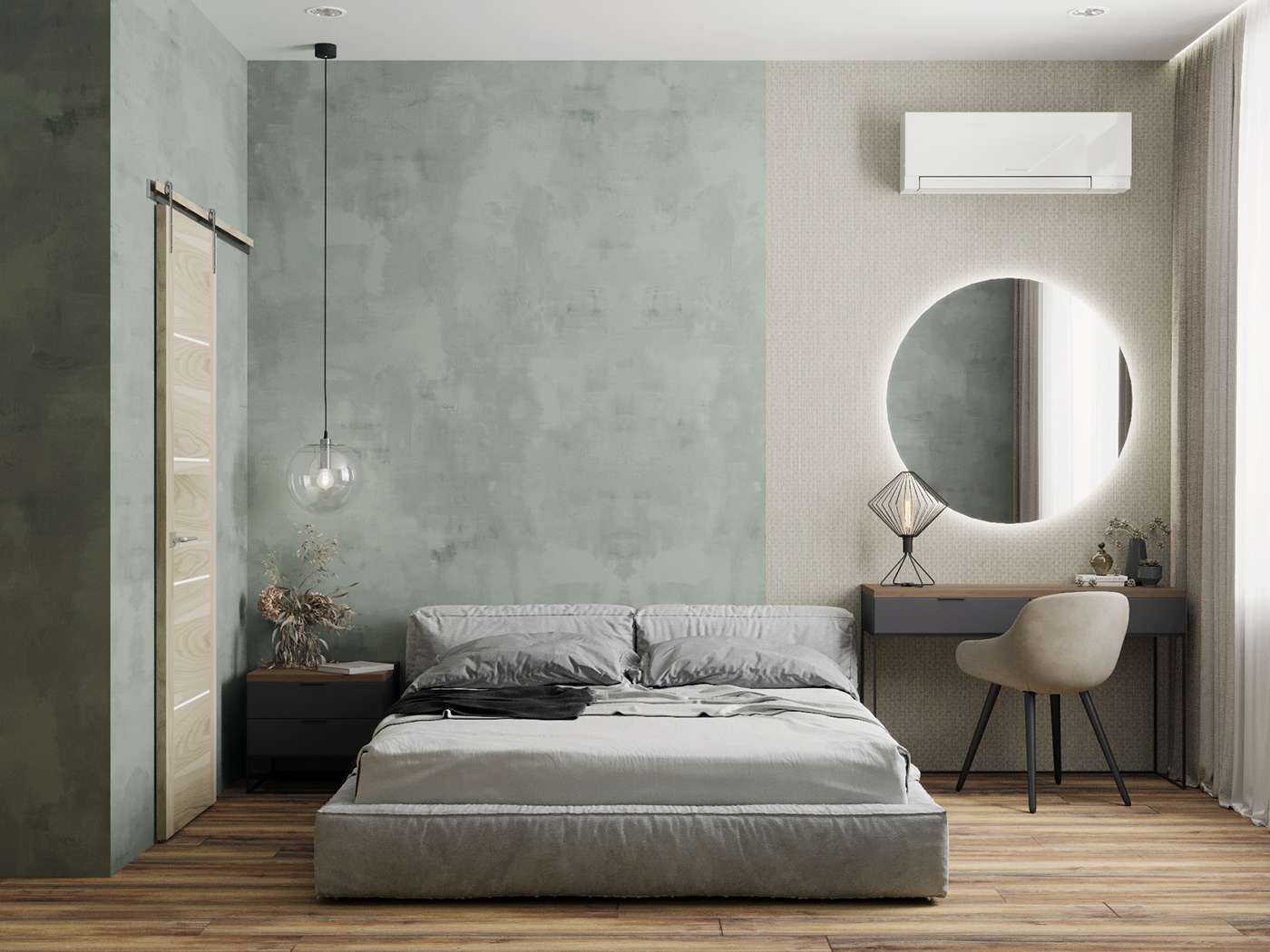 Mẫu thiết kế phòng ngủ hiện đại với gam màu xanh lá, tạo không gian tươi mới và thoải mái, hoàn hảo cho người mệnh Hỏa