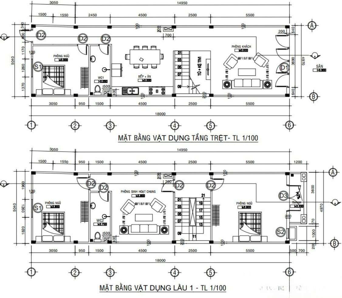 Mẫu mặt bằng nhà phố phân theo từng không gian riêng biệt