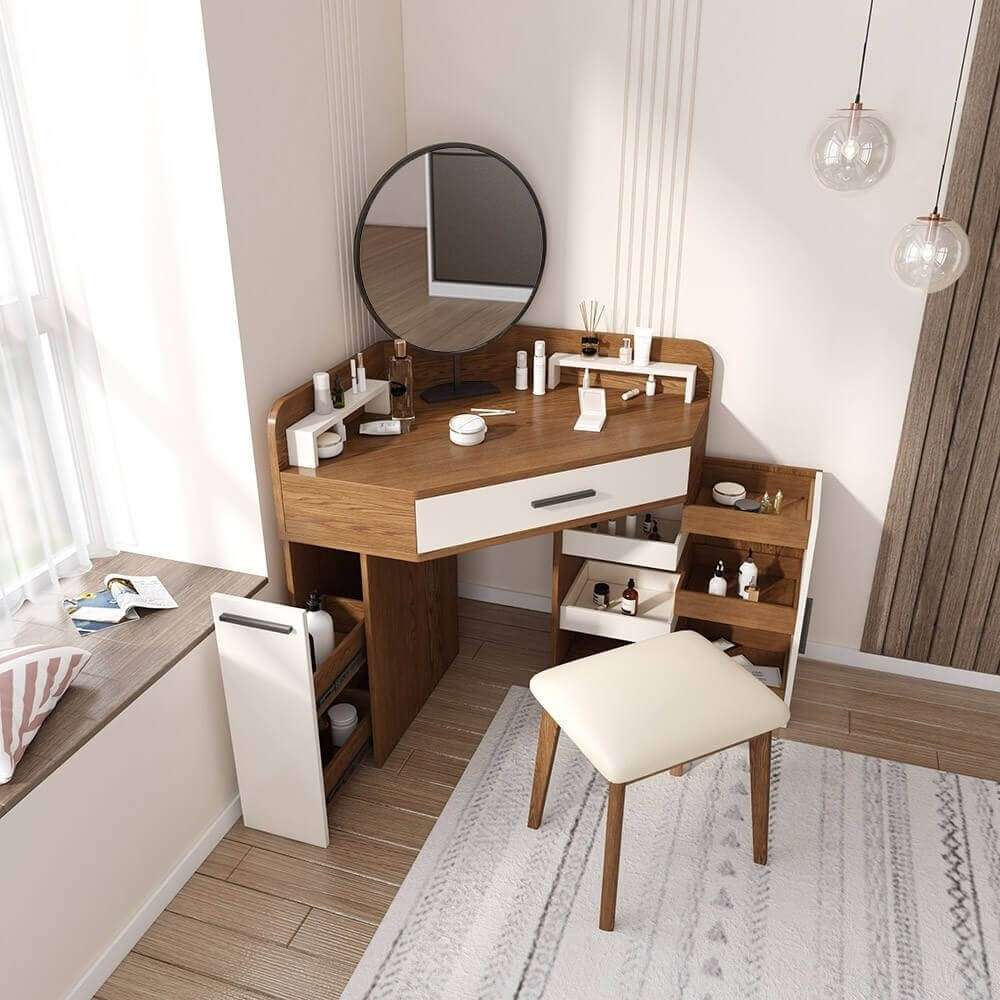 Thiết kế phòng ngủ nhỏ 15m2 với bàn trang điểm tích hợp tủ đựng đồ Thiết kế phòng ngủ nhỏ 15m2 với bàn trang điểm tích hợp tủ đựng đồ