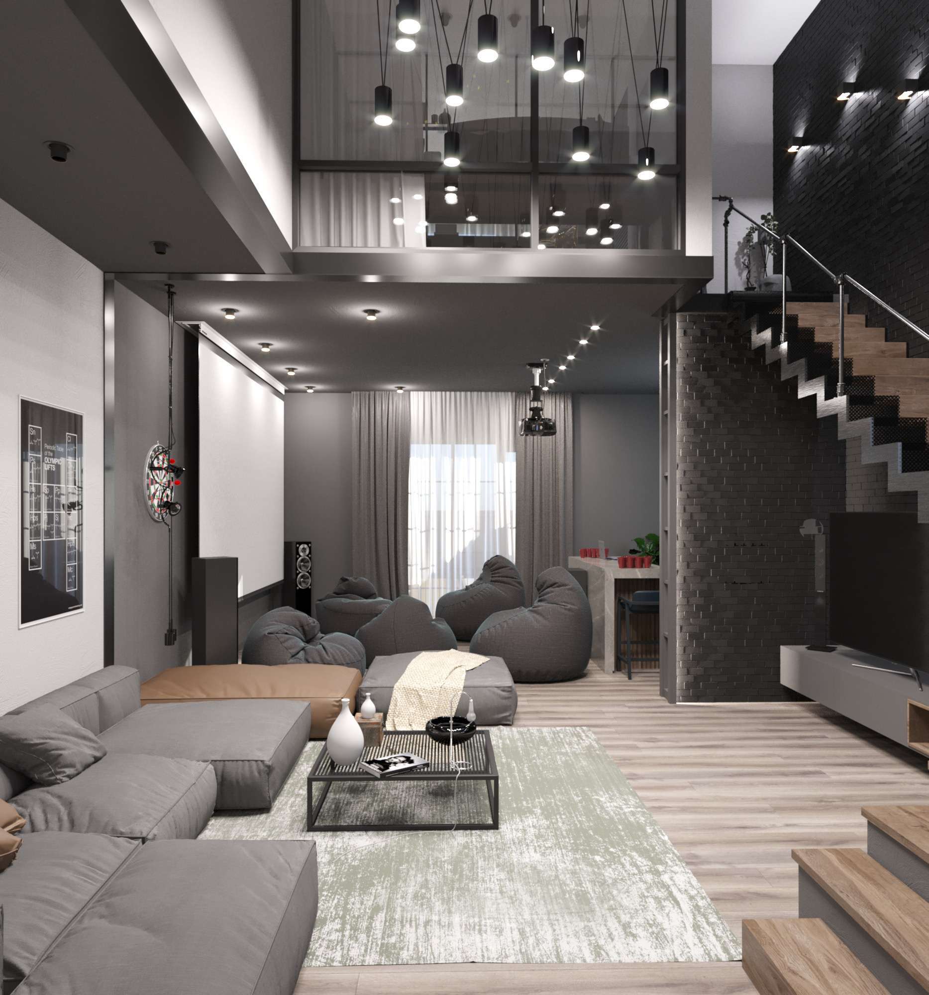 Phòng khách căn hộ duplex với thiết kế thông tầng rộng rãi Phòng khách căn hộ duplex với thiết kế thông tầng rộng rãi