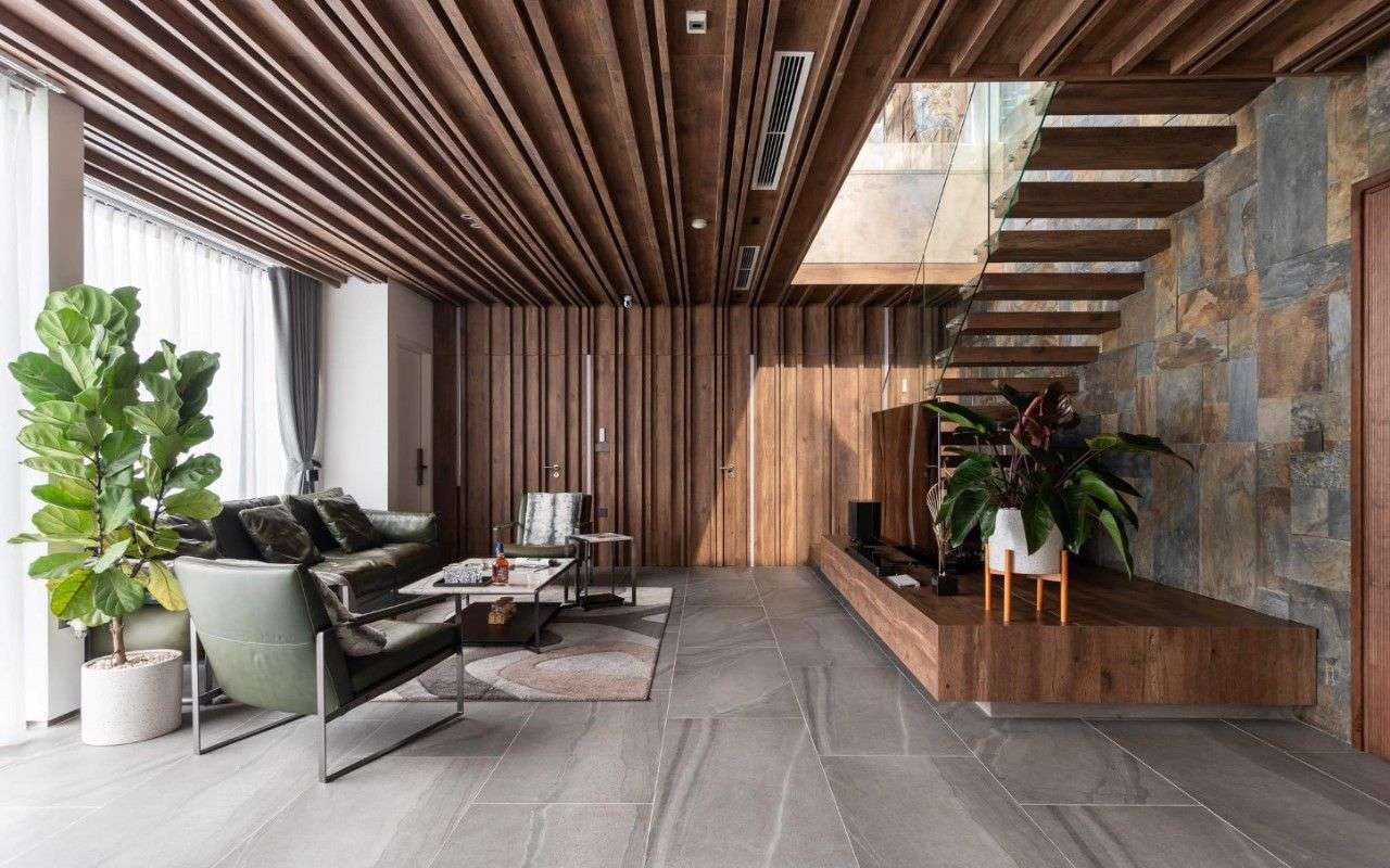 Thiết kế nội thất căn hộ Duplex theo phong cách Bắc Âu với toàn bộ trần và tường ốp gỗ Thiết kế nội thất căn hộ Duplex theo phong cách Bắc Âu với toàn bộ trần và tường ốp gỗ