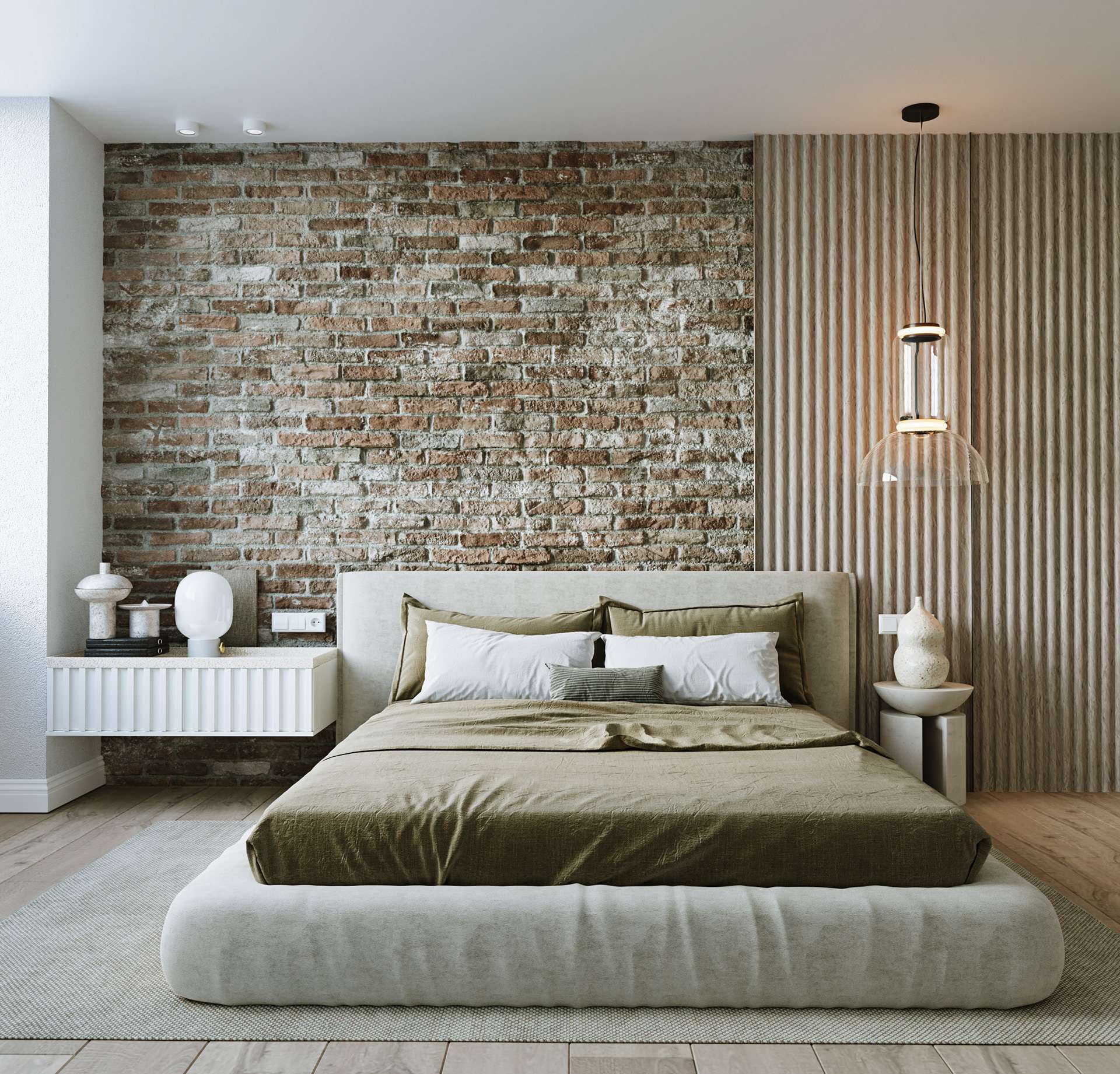 phong cach noi that urban Kết hợp tường gạch thô cùng thanh lam gỗ trang trí phòng ngủ Urban