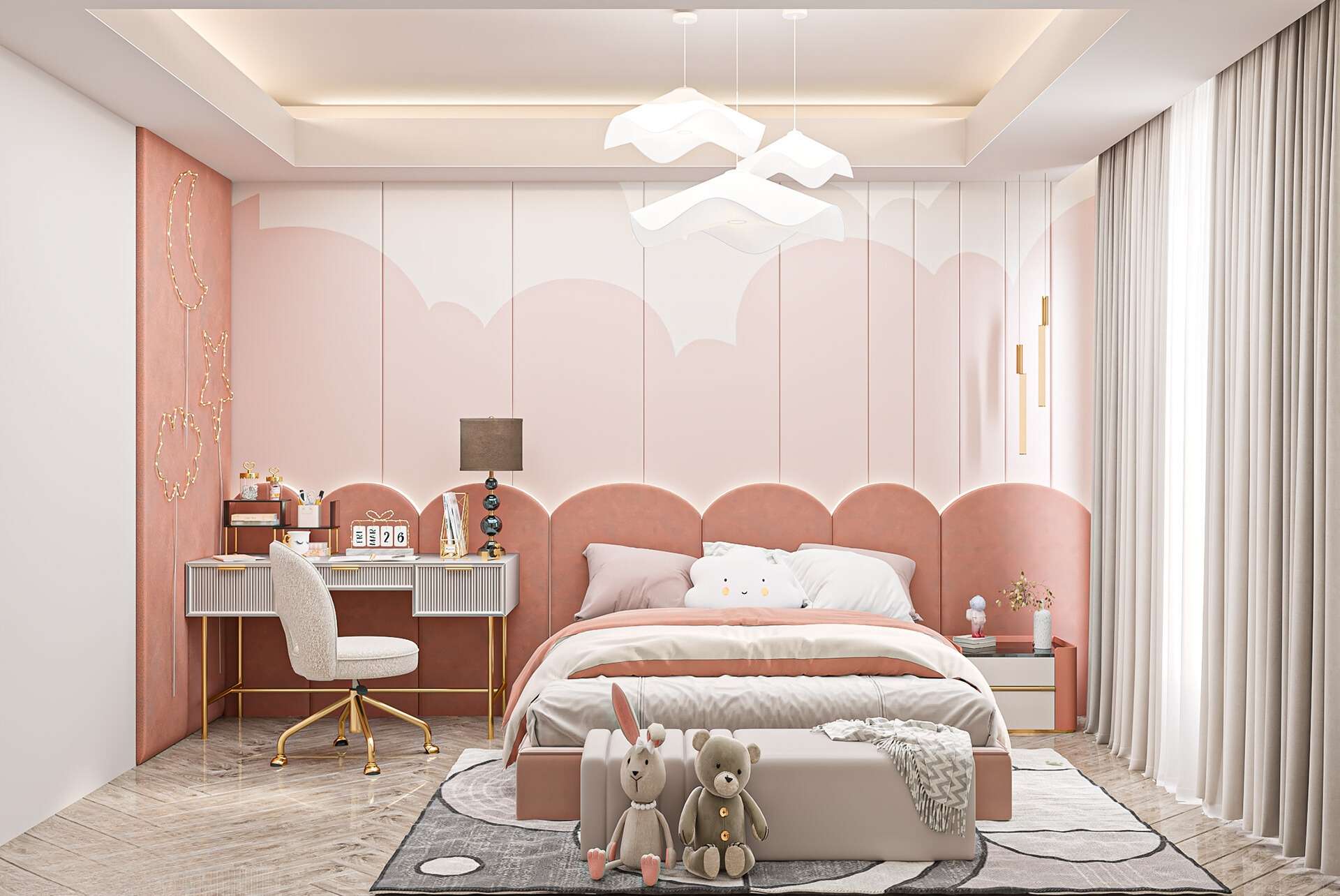 Vách đầu giường phòng ngủ bé gái với thiết kế sáng tạo và đẹp mắt Vách đầu giường phòng ngủ bé gái với thiết kế sáng tạo và đẹp mắt