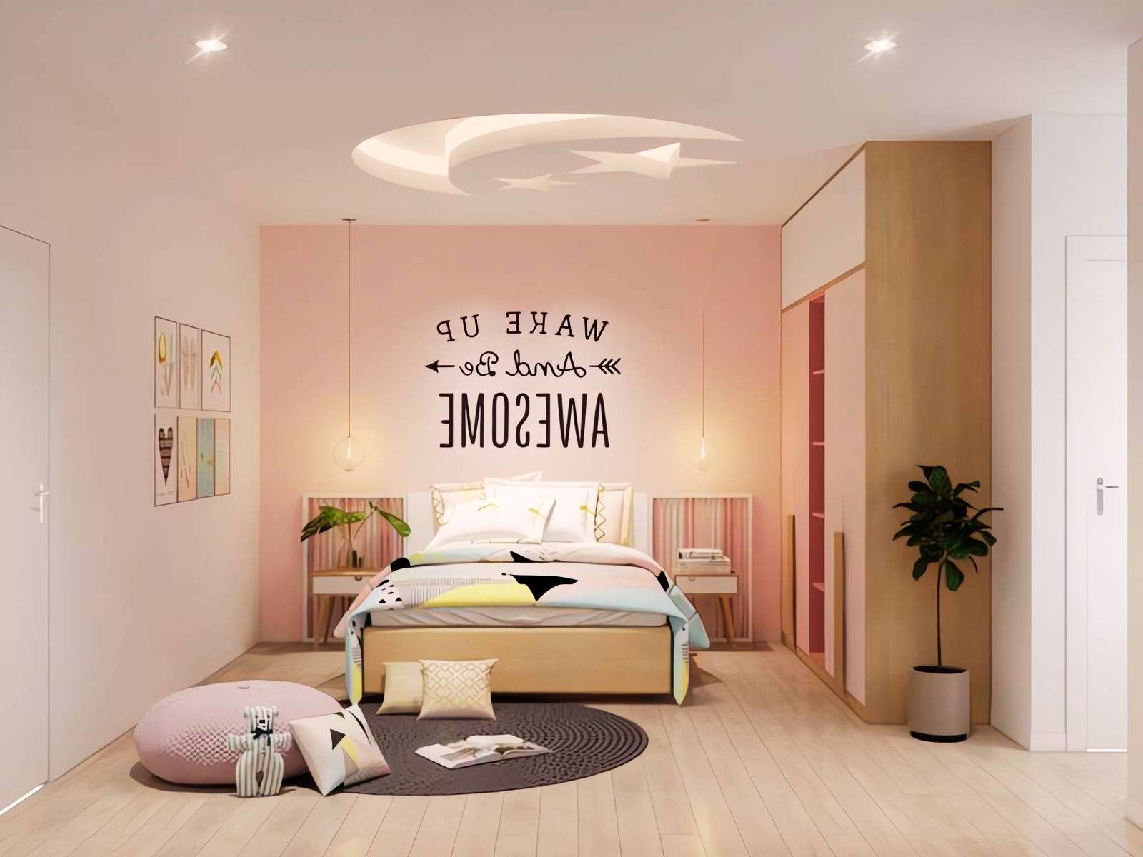 Bố trí đèn thả trần giúp tấm áp phích chữ trên tường nổi bật hơn Bố trí đèn thả trần giúp tấm áp phích chữ trên tường nổi bật hơn