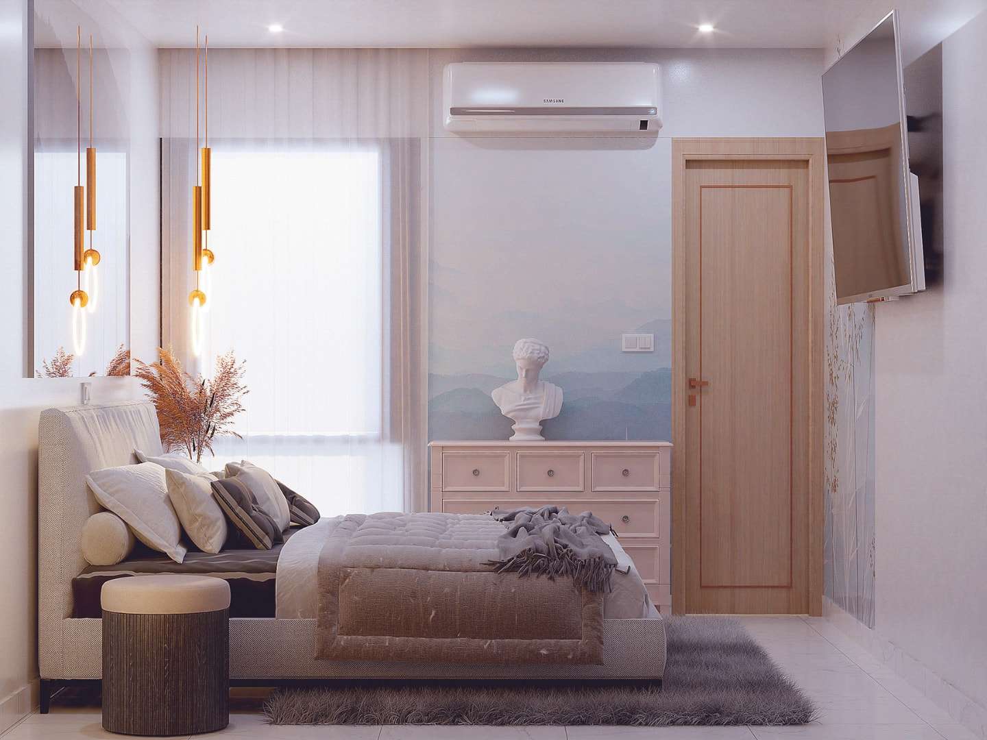 Trang trí phòng ngủ 10m2 cho vợ chồng với tượng thần thoại Hy Lạp Trang trí phòng ngủ 10m2 cho vợ chồng với tượng thần thoại Hy Lạp