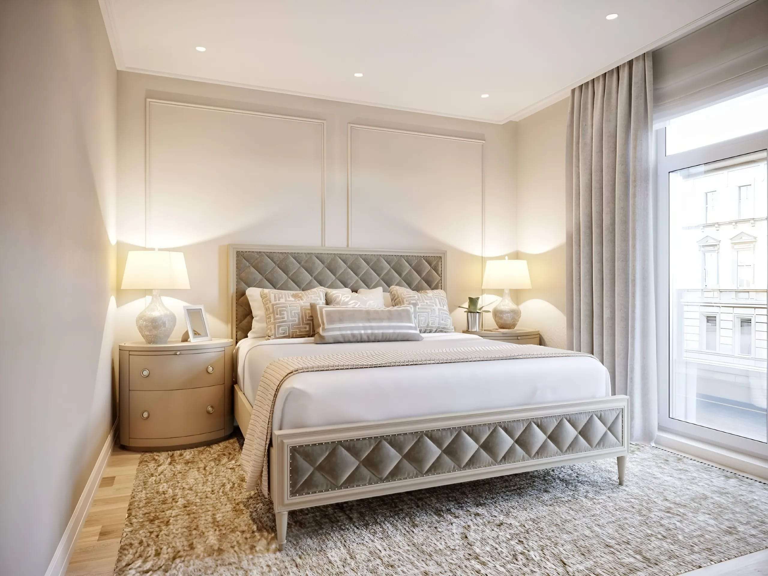 Thiết kế nội thất phòng ngủ 10m2 phong cách tân cổ điển đẹp và sang trọng cho vợ chồng Thiết kế nội thất phòng ngủ 10m2 phong cách tân cổ điển đẹp và sang trọng cho vợ chồng