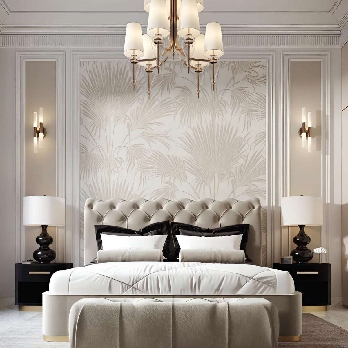 Thiết kế phòng ngủ 10m2 cho vợ chồng phong cách Tân cổ điển đối xứng Thiết kế phòng ngủ 10m2 cho vợ chồng phong cách Tân cổ điển đối xứng